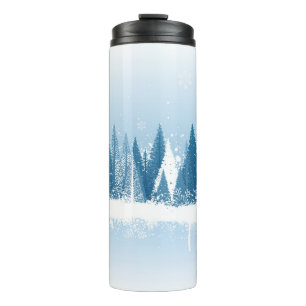 Blue and white winter forest grunge paint design thermal tumbler