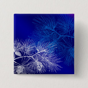 Blue and White Winter Pine 2 Inch Square Button