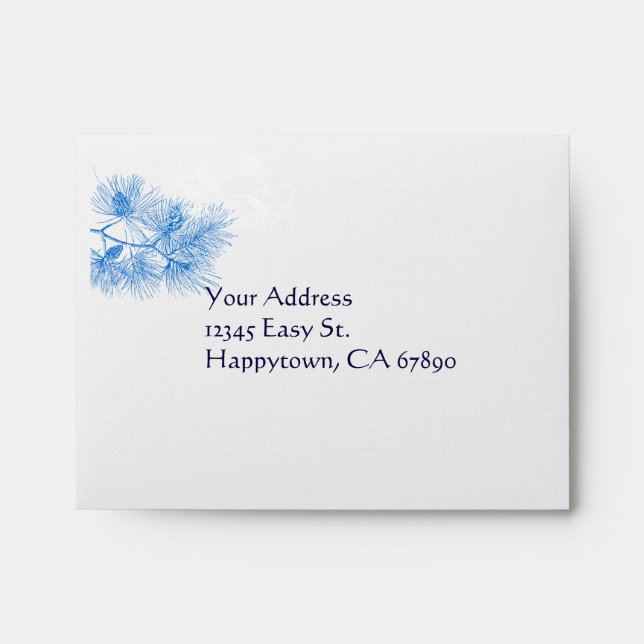 Blue and White Winter Pine Custom A2 RSVP Envelope (Front)