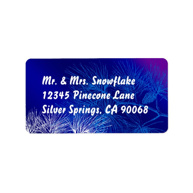 Blue and White Winter Pine Custom Address Label (Front)