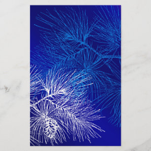 Blue and White Winter Pine Stationery