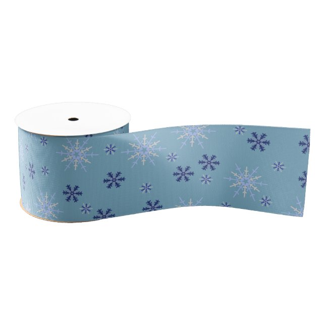 Blue and White Winter Snowflake Grosgrain Ribbon (Spool)
