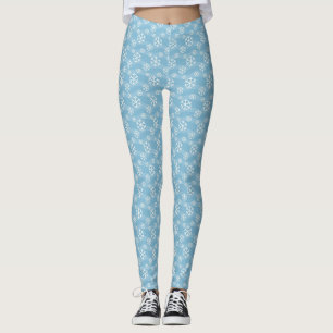 Blue and White Winter Snowflakes Leggings
