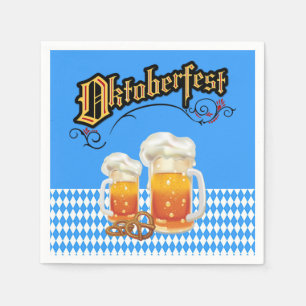 Blue and White with Beer Steins Oktoberfest Napkin