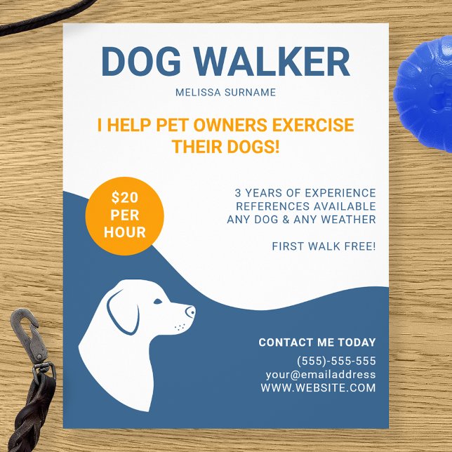 Blue And White With Orange Dog Walker Template Flyer (Creator Uploaded)