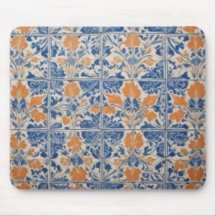 Blue And White With Orange Tiles Mouse Pad