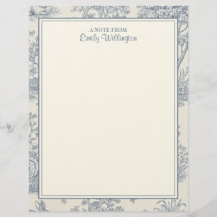 Blue and White Woodland Toile Pattern Personalized Letterhead