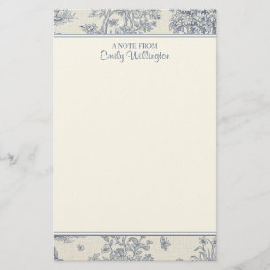 Blue and White Woodland Toile Pattern Personalized Stationery