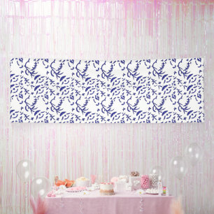 Blue and white wrapping paper featuring a graphic banner