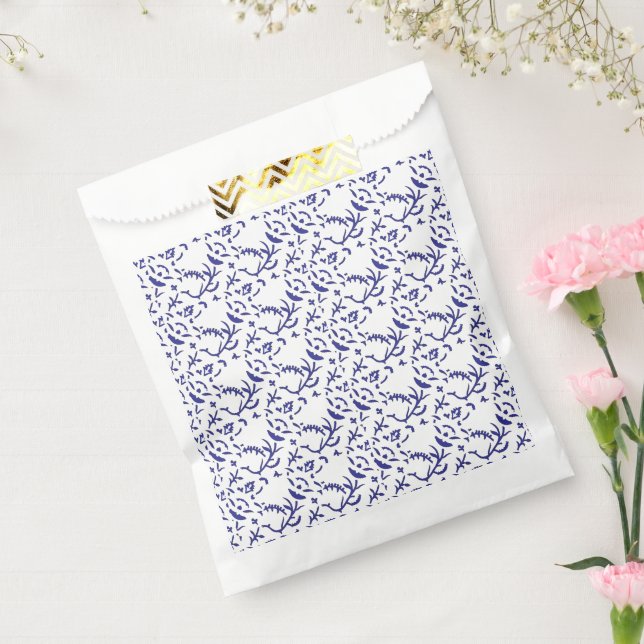 Blue and white wrapping paper featuring a graphic  favour bag (Sealed)