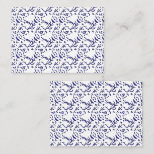 Blue and white wrapping paper featuring a graphic  place card