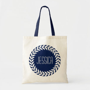 Blue And White Wreath With Customizable Monogram Tote Bag