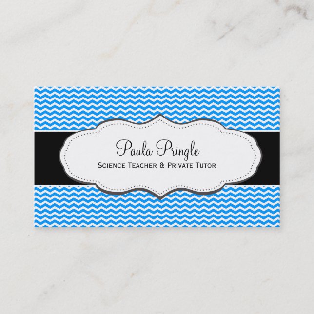 Blue and White Zig zag pattern Business Cards (Front)