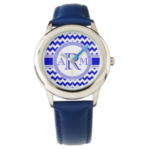 Blue and White ZigZag Chevron Monogram Watch