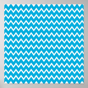 Blue and White Zigzag Pattern Poster