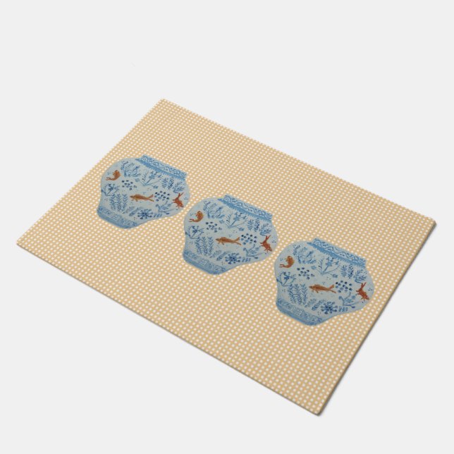 Blue and Whited Ginger Jar Doormat Rug (Angled)