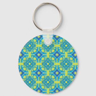 Blue and Yellow Abstract 7237 by celeste@khoncepts Keychain