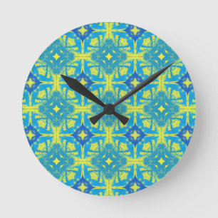 Blue and Yellow Abstract 7237 by celeste@khoncepts Round Clock
