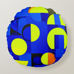 Blue and yellow abstract blocks round pillow
