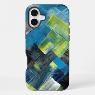 Blue and Yellow Abstract Brushstroke Geometric iPhone 16 Plus Case