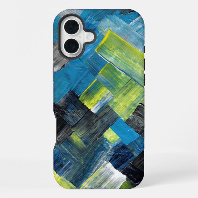 Blue and Yellow Abstract Brushstroke Geometric iPhone Case (Back)