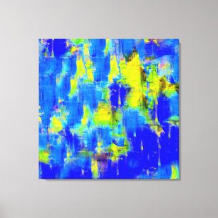 Blue and yellow abstract  painting canvas print