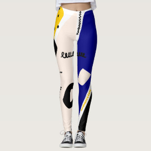 Blue and Yellow Abstract Print Leggings