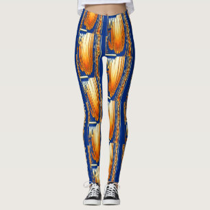 blue and yellow abstract watercolor pattern art leggings