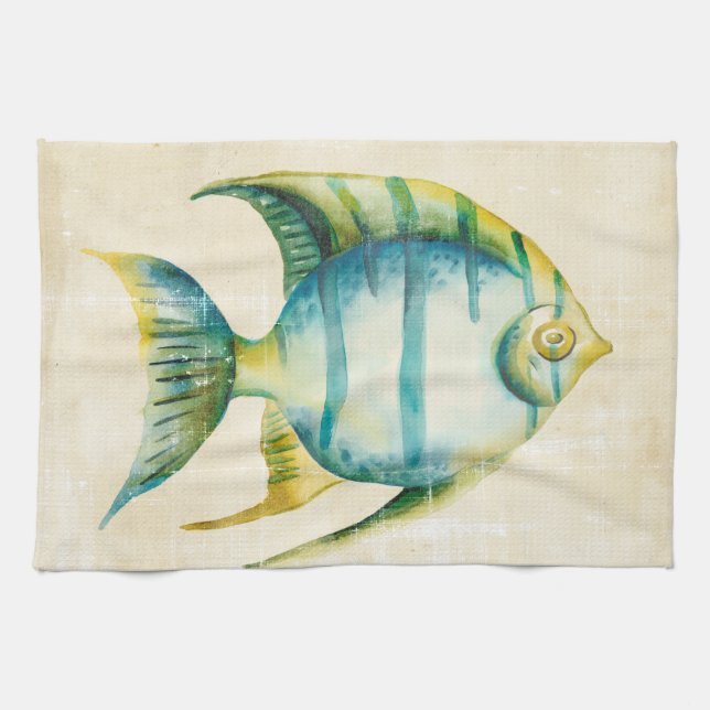 Blue and Yellow Aquarium Fish Kitchen Towel (Horizontal)