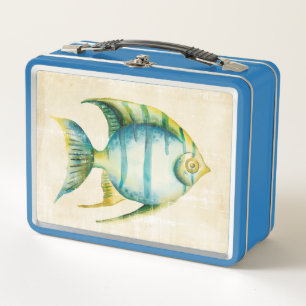 Blue and Yellow Aquarium Fish Metal Lunch Box