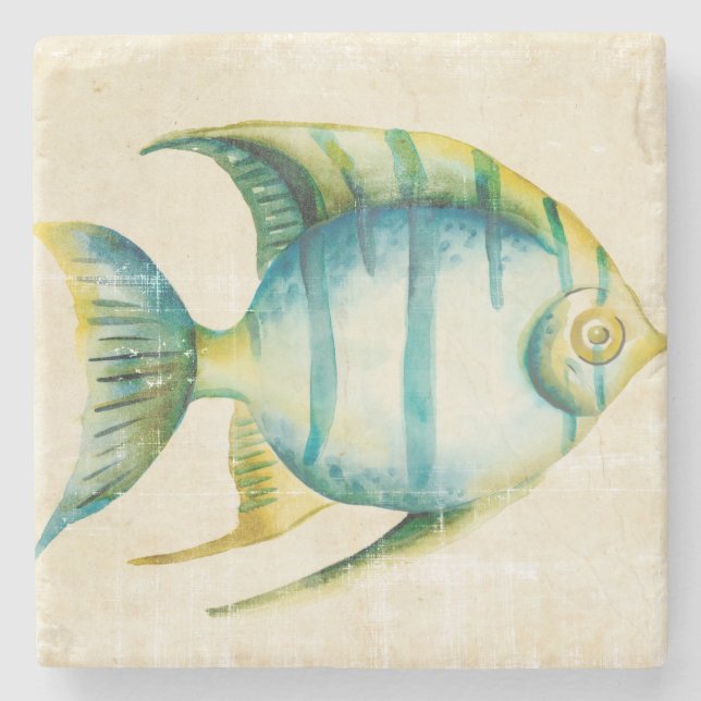 Blue and Yellow Aquarium Fish Stone Coaster (Front)