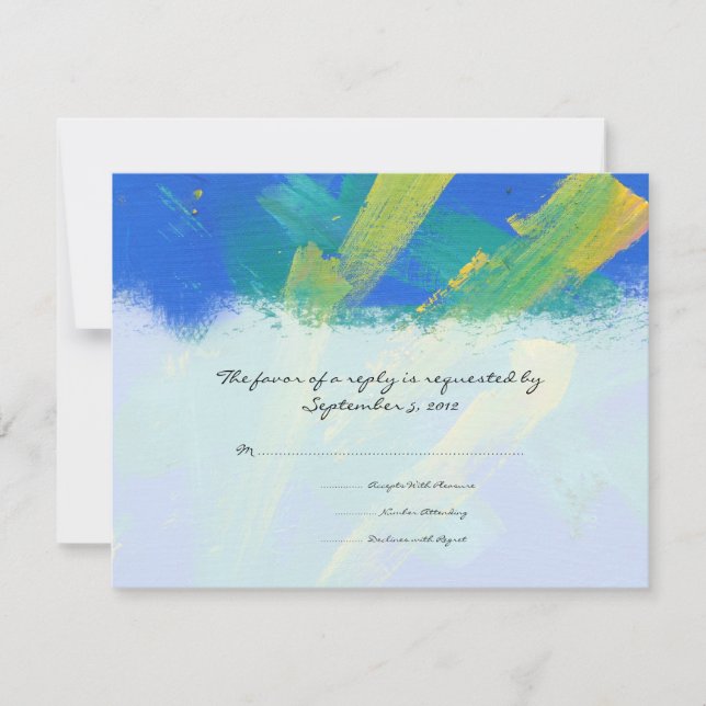Blue and Yellow Artistic Wedding Invitation RSVP (Front)
