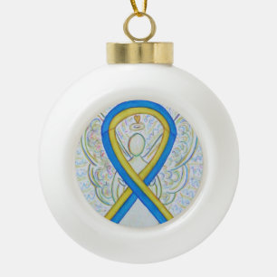 Blue and Yellow Awareness Ribbon Angel Ornament
