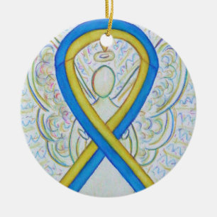 Blue and Yellow Awareness Ribbon Angel Ornament