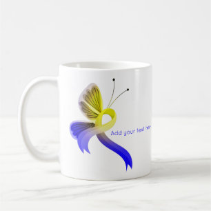 Blue and Yellow Awareness Ribbon Butterfly Coffee Mug
