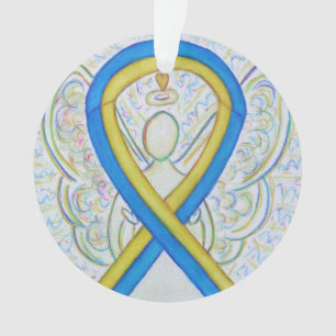 Blue and Yellow Awareness Ribbon Custom Ornaments