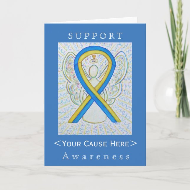 Blue and Yellow Awareness Ribbon Customized Card (Front)