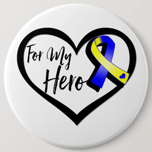 Blue and Yellow Awareness Ribbon For My Hero 6 Inch Round Button