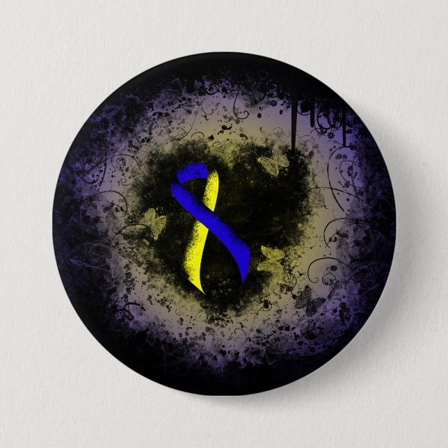 Blue and Yellow Awareness Ribbon Grunge 3 Inch Round Button (Front)