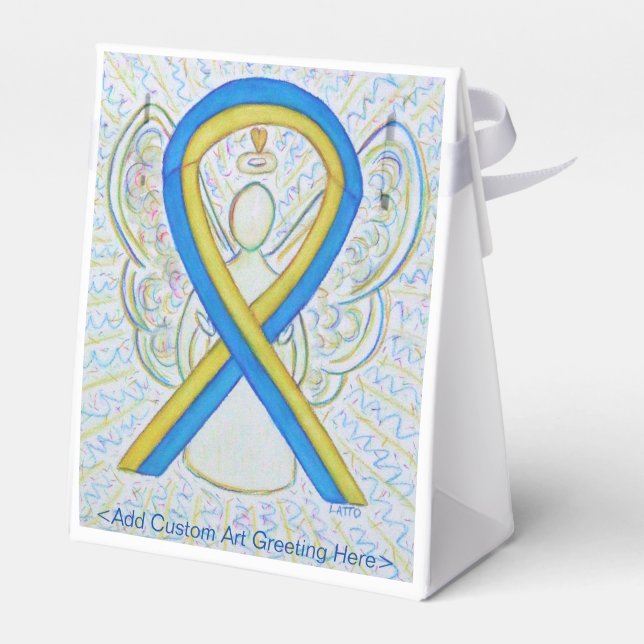 Blue and Yellow Awareness Ribbon Party Favour Boxe Favor Box (Back Side)