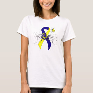 Blue and Yellow Awareness Ribbon with Butterfly T-Shirt