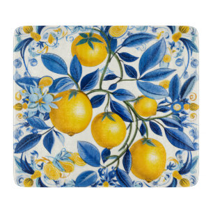 💛💙 Blue and yellow Azulejos with lemons Cutting Board