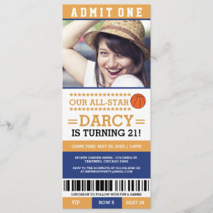 Blue and Yellow Basketball Ticket Birthday Invites