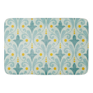 Blue and yellow bath mat