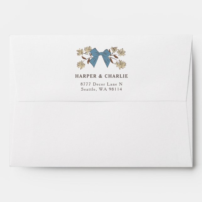 Blue and Yellow Bow Wedding Return Address  Envelope (Back (Top Flap))