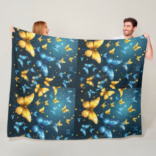 Blue And Yellow Butterflies Flying, Fleece Blanket