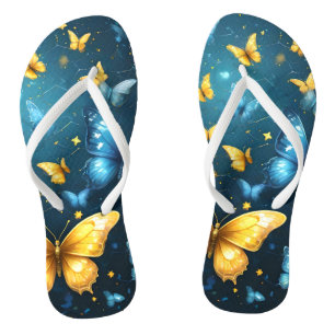 Blue And Yellow Butterflies Flying, Flip Flops