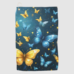 Blue And Yellow Butterflies Flying, Golf Towel