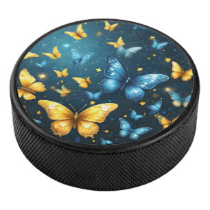 Blue And Yellow Butterflies Flying, Hockey Puck