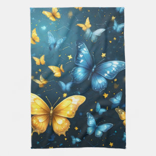 Blue And Yellow Butterflies Flying, Kitchen Towel